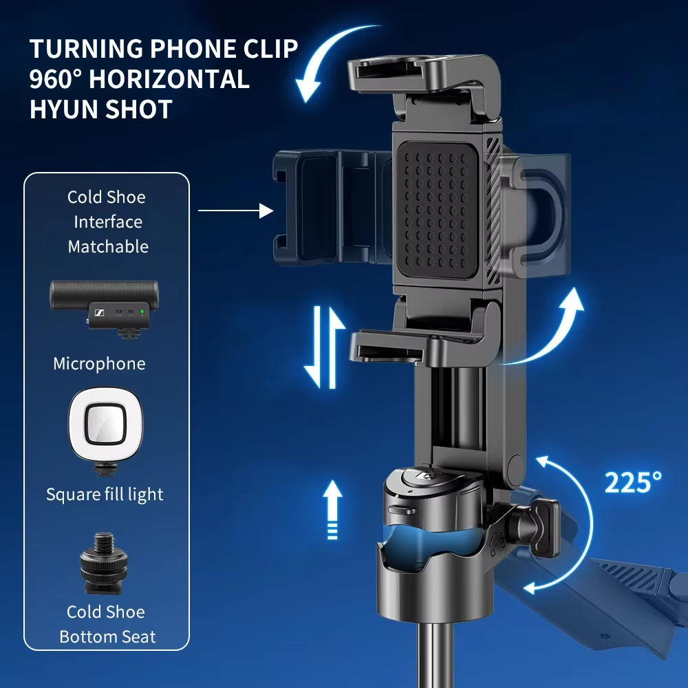 P15Mini Selfie Stick Tripod 3 in 1 Extendable Grip Phone Tripod with Detachable Remote for Vlog Livestreaming Photography